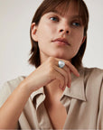 Nelle Ring in Silver Size 8 front view on model