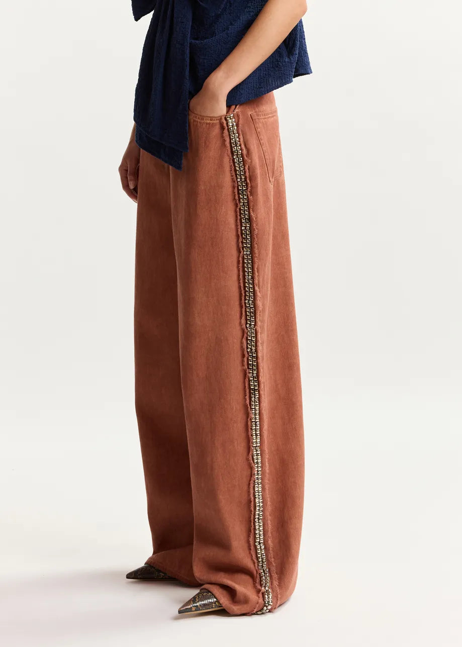 Jeeper Embellished Wide Leg Pant close up side