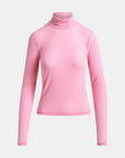Pink turtleneck sweater on a light gray background