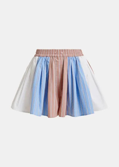Shorts with pastel color block pattern on a white background