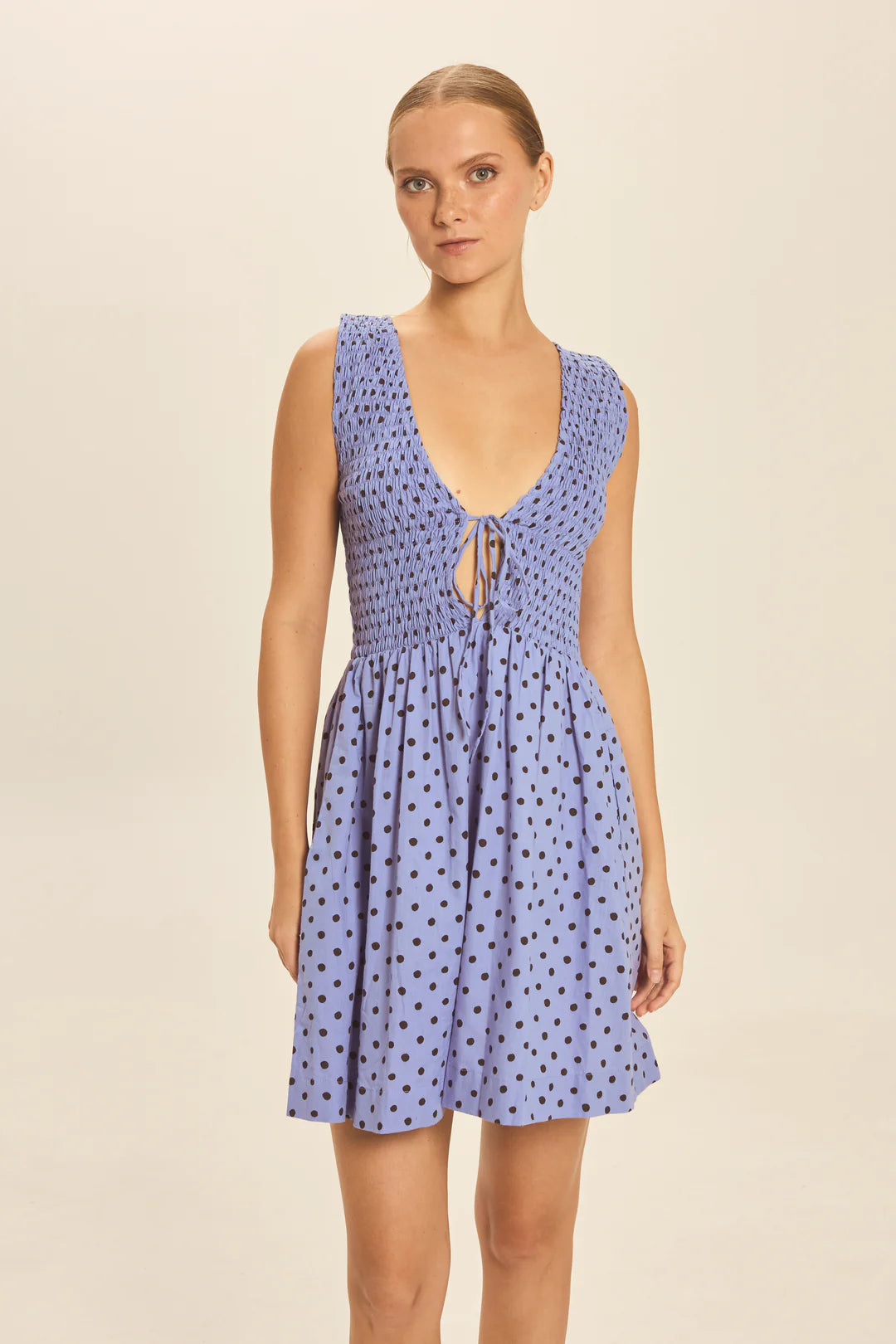Odin Mini Dress Dot Violet close up front