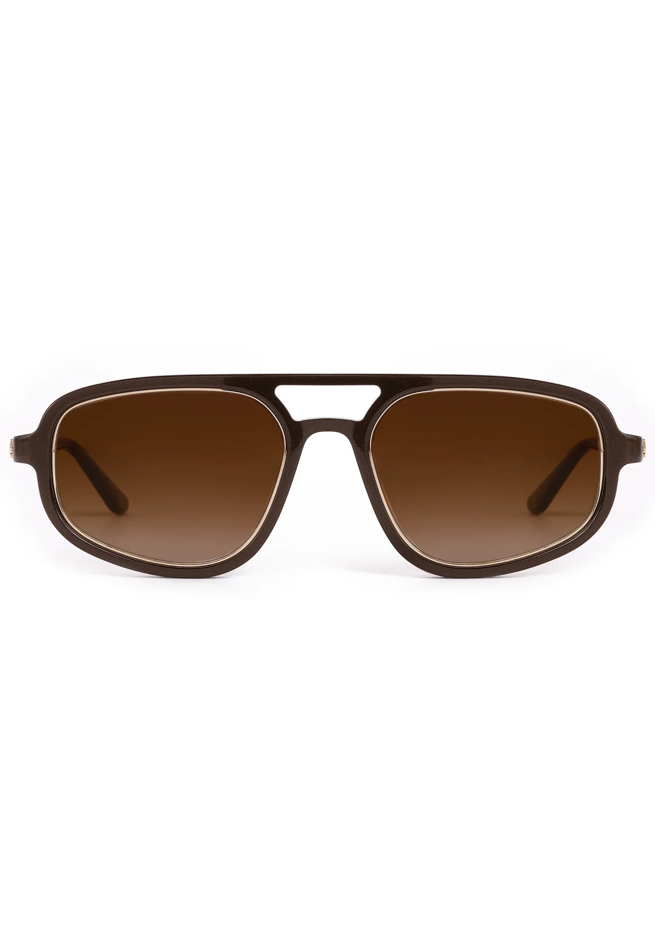 Brown sunglasses with a gradient lens on a white background