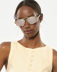 Jordan Sunglasses Granita + 18k Mirrored on model with narrow, oval face shape