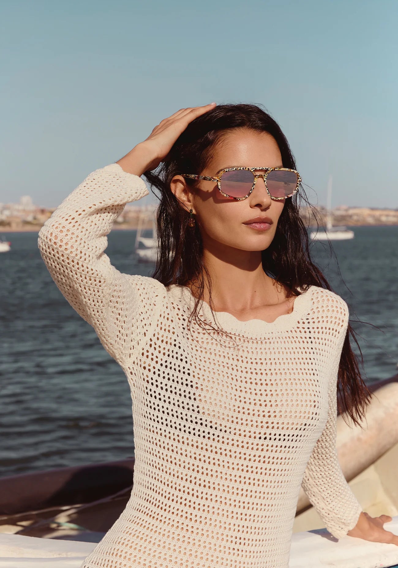 Jordan Sunglasses Granita + 18k Mirrored on model with average, square face shape