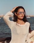 Jordan Sunglasses Granita + 18k Mirrored on model with average, square face shape
