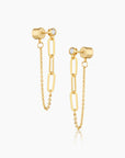 Gold chain earrings on a white background