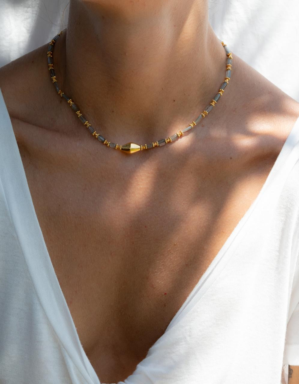 Clara Forno Kama Necklace Labradorite on model