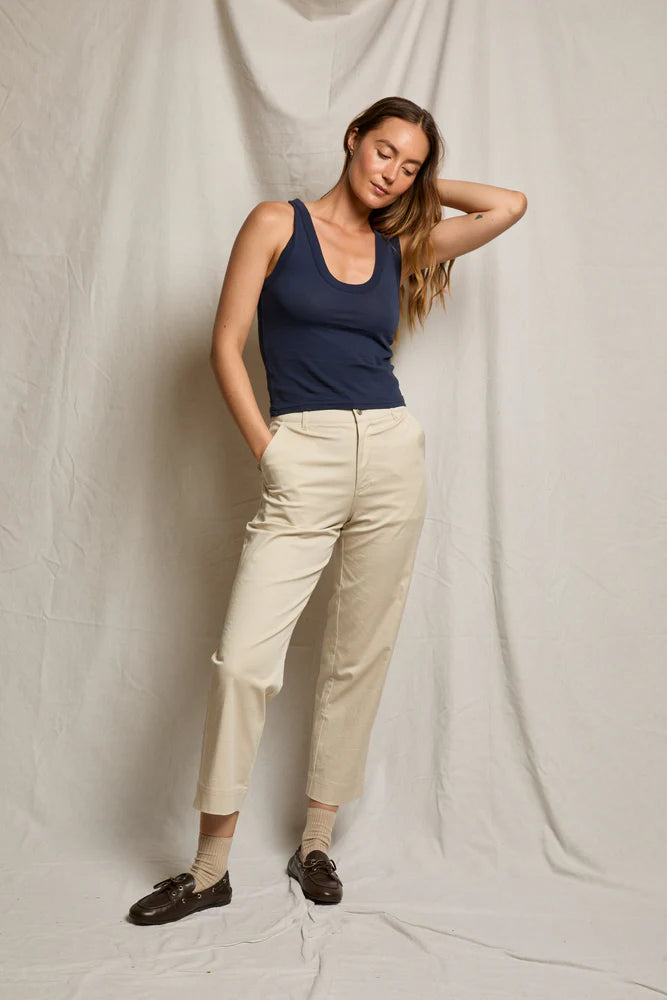 Khara Crispy Cotton Tank in Navy full body front view