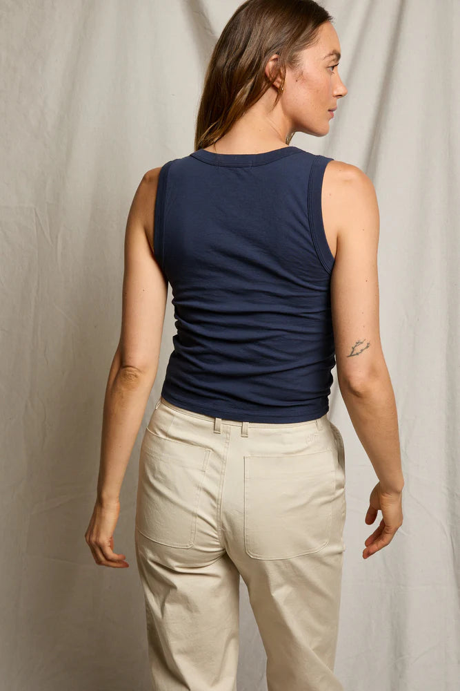 Khara Crispy Cotton Tank in Navy back view