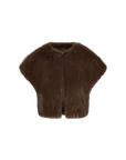 A dark brown faux fur cropped cape jacket with wide shoulder flares, shown against a plain white background.