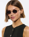 Kate 12k + Bordeaux Sunglasses on model with average oval face shape
