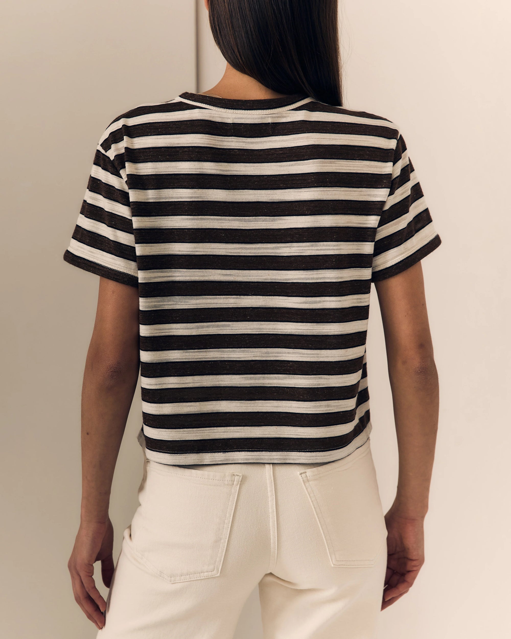 Linen Poppy Tee back view on model