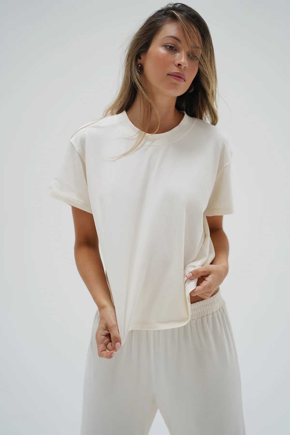 Ava Oversized Spandex Jersey Tee front view close up