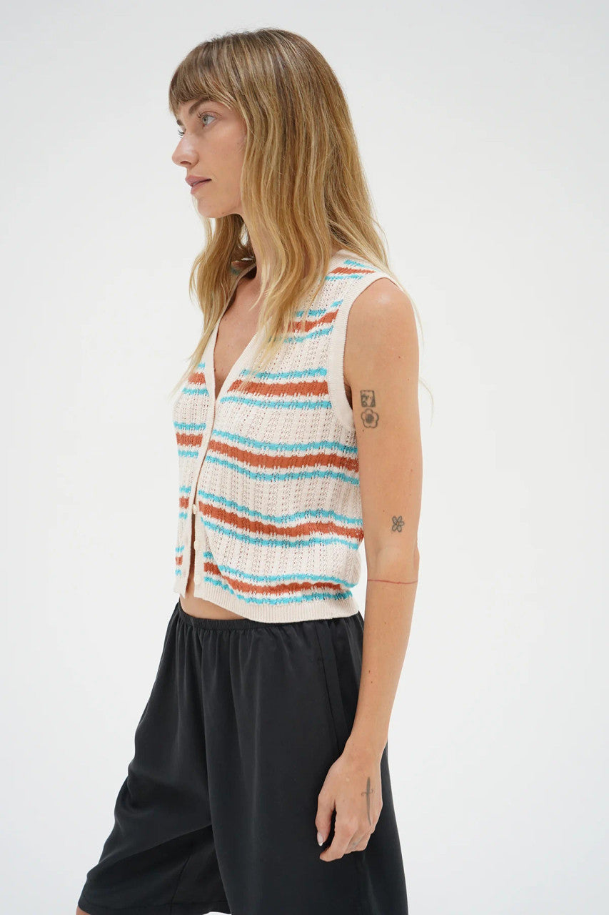 LNA Lou Sleeveless Stripe Cardigan side