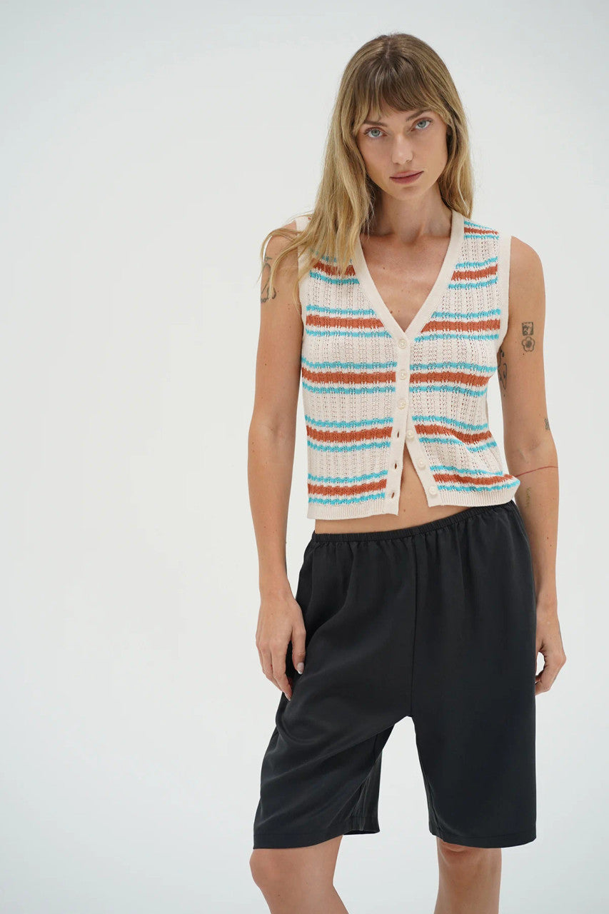 LNA Lou Sleeveless Stripe Cardigan front