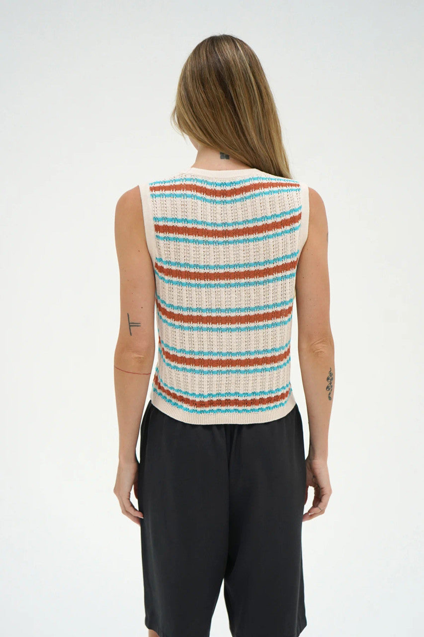 LNA Lou Sleeveless Stripe Cardigan back