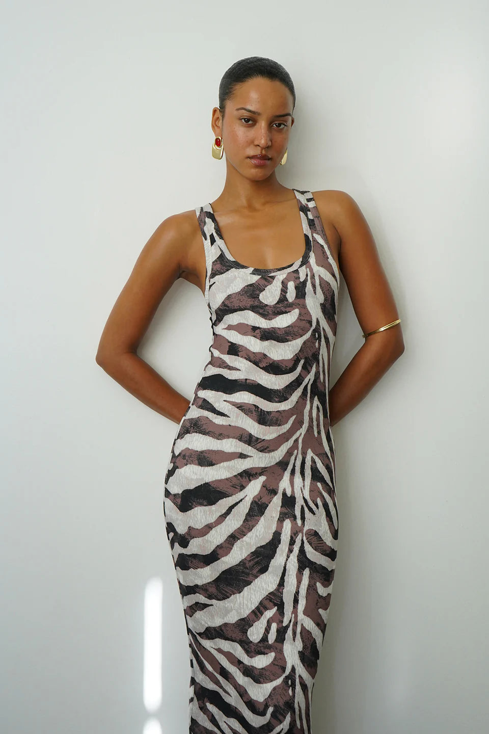 Safari Rib Timeless Tank Midi Dress close up front