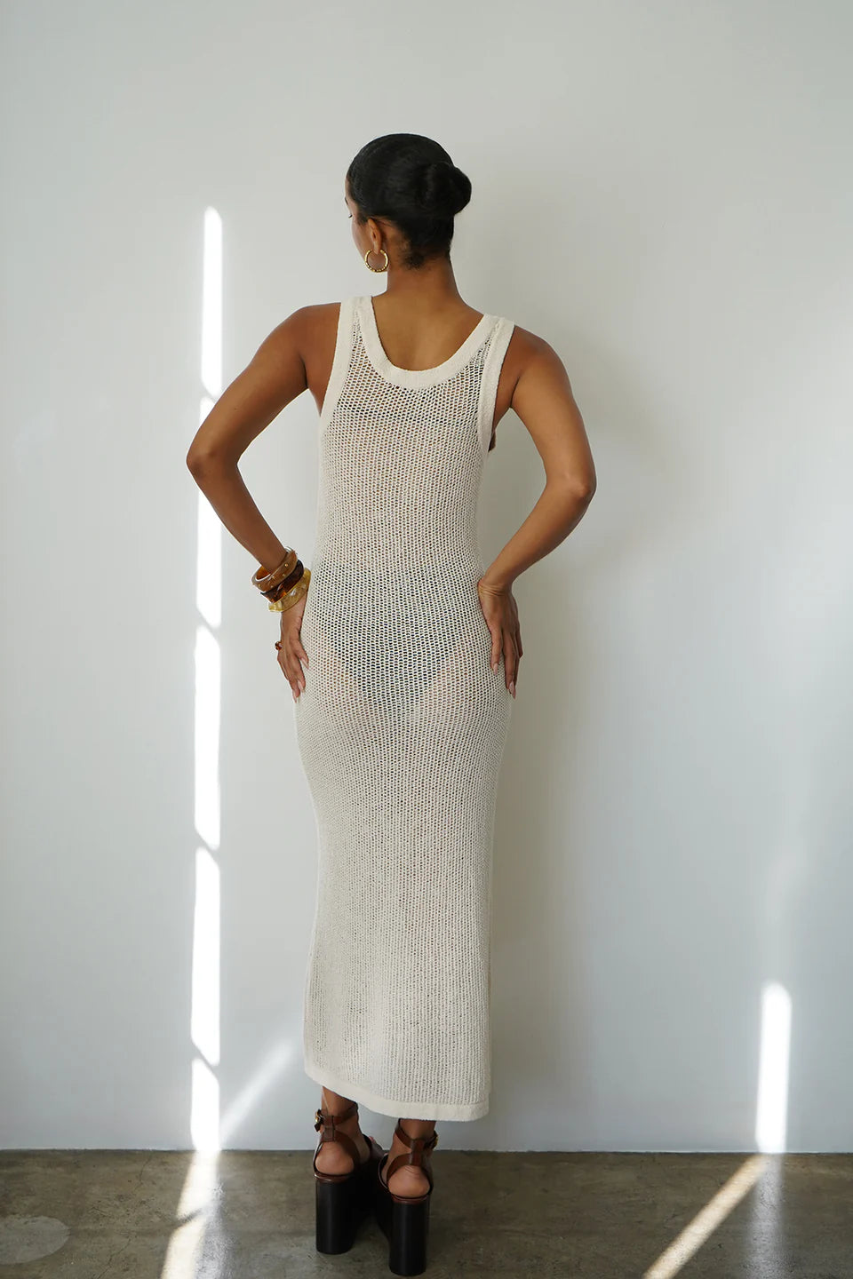 Tyler Open Knit Tank Dress Ivory back