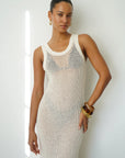 Tyler Open Knit Tank Dress Ivory close up front