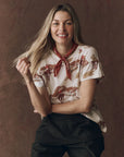 The Boxy Crew Tee in riding horses print front
