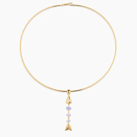 La Pez Blue Lace Fish Bail on gold-plated necklace on white background