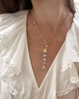 La Pez Blue Lace Fish Bail on chain necklace on model