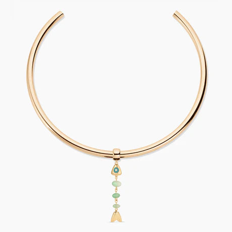 La Pez Chrysoprase Fish Bail front view on gold plated necklace