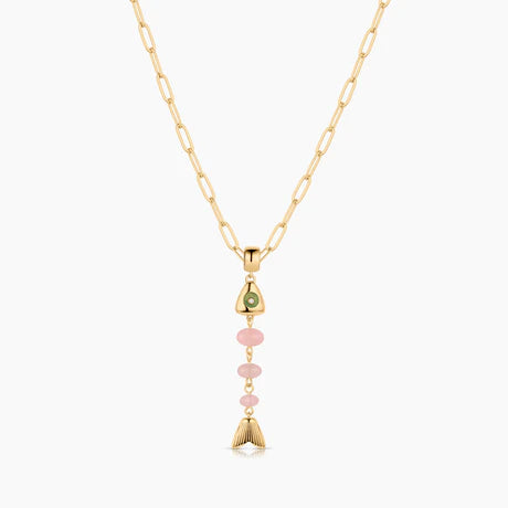 La Pez Jade Fish Bail Charm on chain link necklace