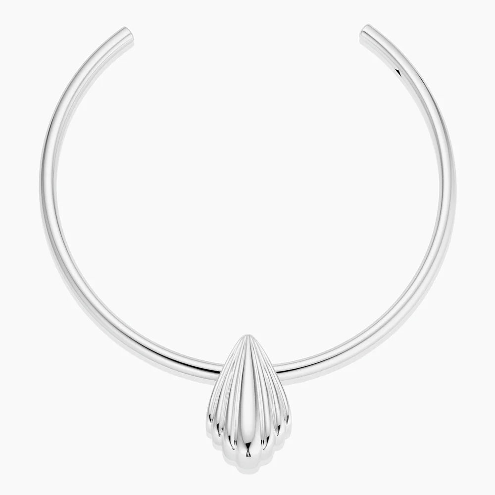 La Sirena Necklace in Rhodium on white background