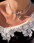 La Sirena Necklace in Rhodium on model