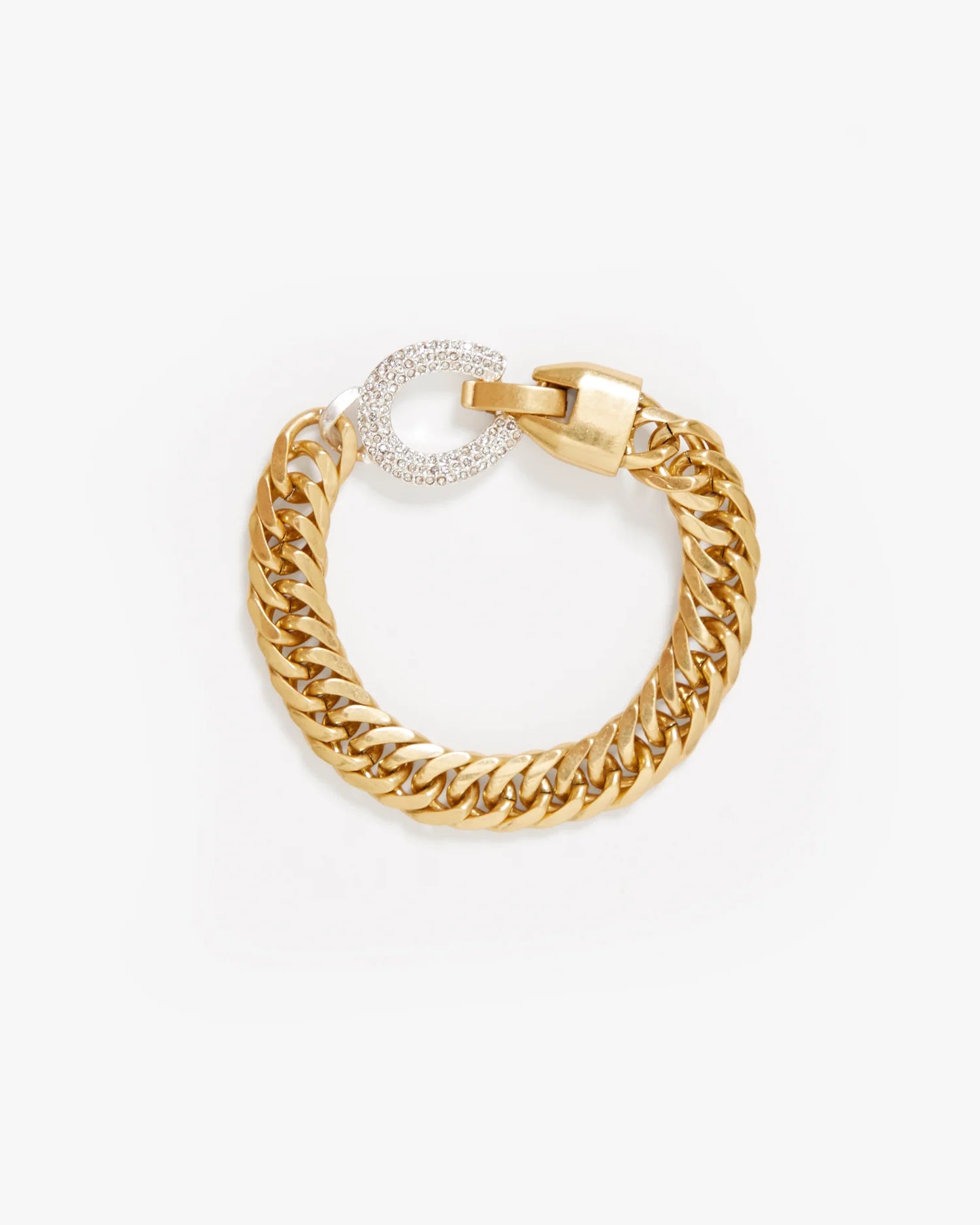 Gold chain bracelet on a white background