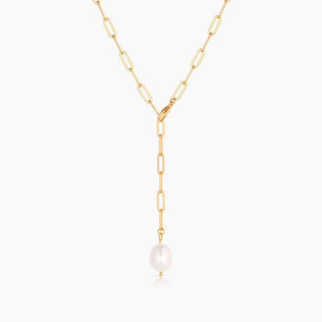 Lea Pearl Lariat Necklace front view on white background