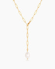 Lea Pearl Lariat Necklace front view on white background