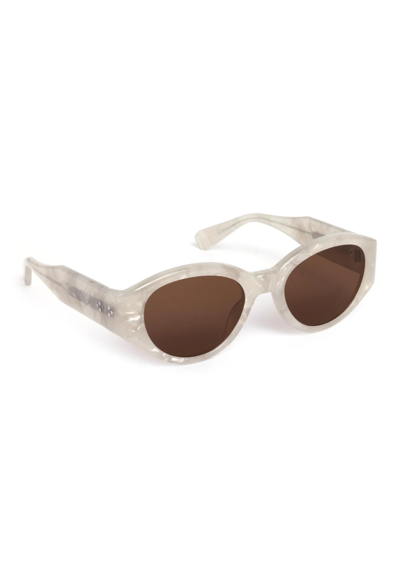 Sunglasses with white frame and brown lenses on a white background