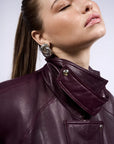 Rhodium Plate Anima Earring side view on model