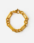 gold-tone chain link bracelet featuring rectangular bar links alternating with smaller oval links, set against a clean white background.