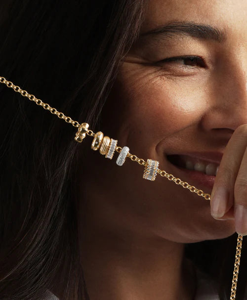 Diamond Polka Dot Big Bead 14k Yellow Gold on chain with other beads
