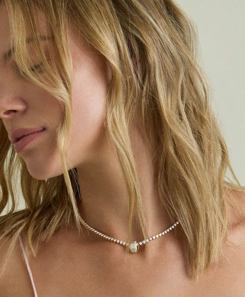 Martine Diamond Big Bead 14k Yellow Gold on necklace on model