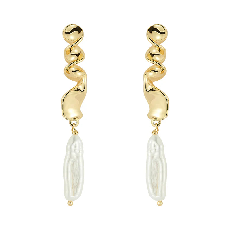 Mirain Pearl Drop Earrings side by side