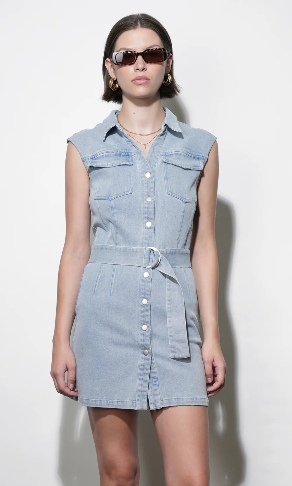 Madison Sleeveless Denim Mini Dress front