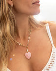 Malene Pink Jade Heart Clip Necklace on model