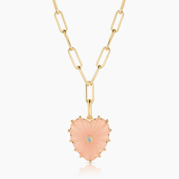 Malene Pink Jade Heart Clip Necklace close up