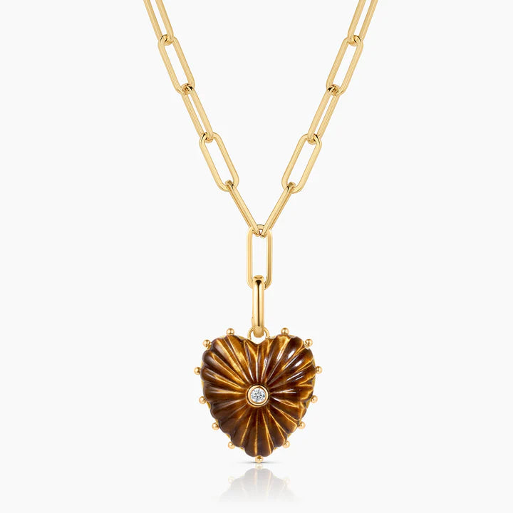 Malene Tiger’s Eye Heart Clip Necklace close up
