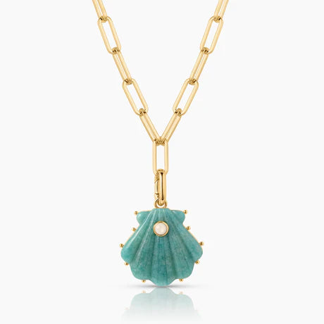 Marea Amazonite Shell Clip Necklace front view on white background