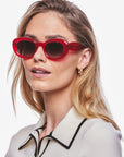 Margaret Cherry Sunglasses on model with average square face shape