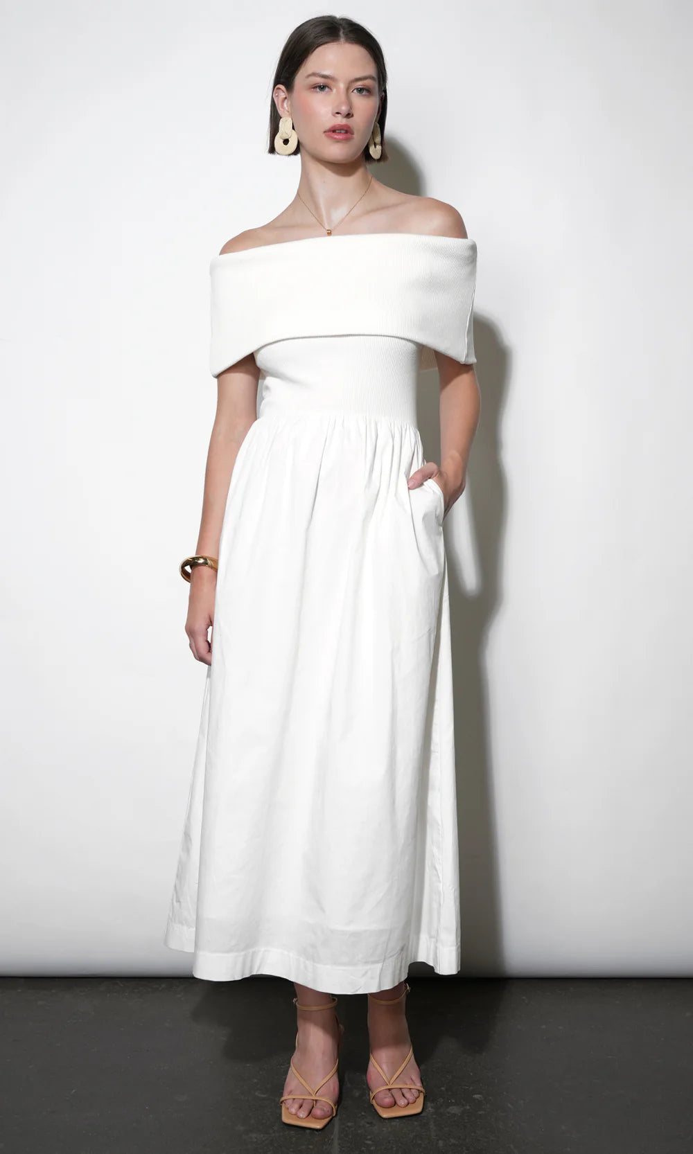Marjorie Off Shoulder Midi Dress full body front view