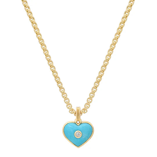 Mini Love Pendant in Turquoise on necklace