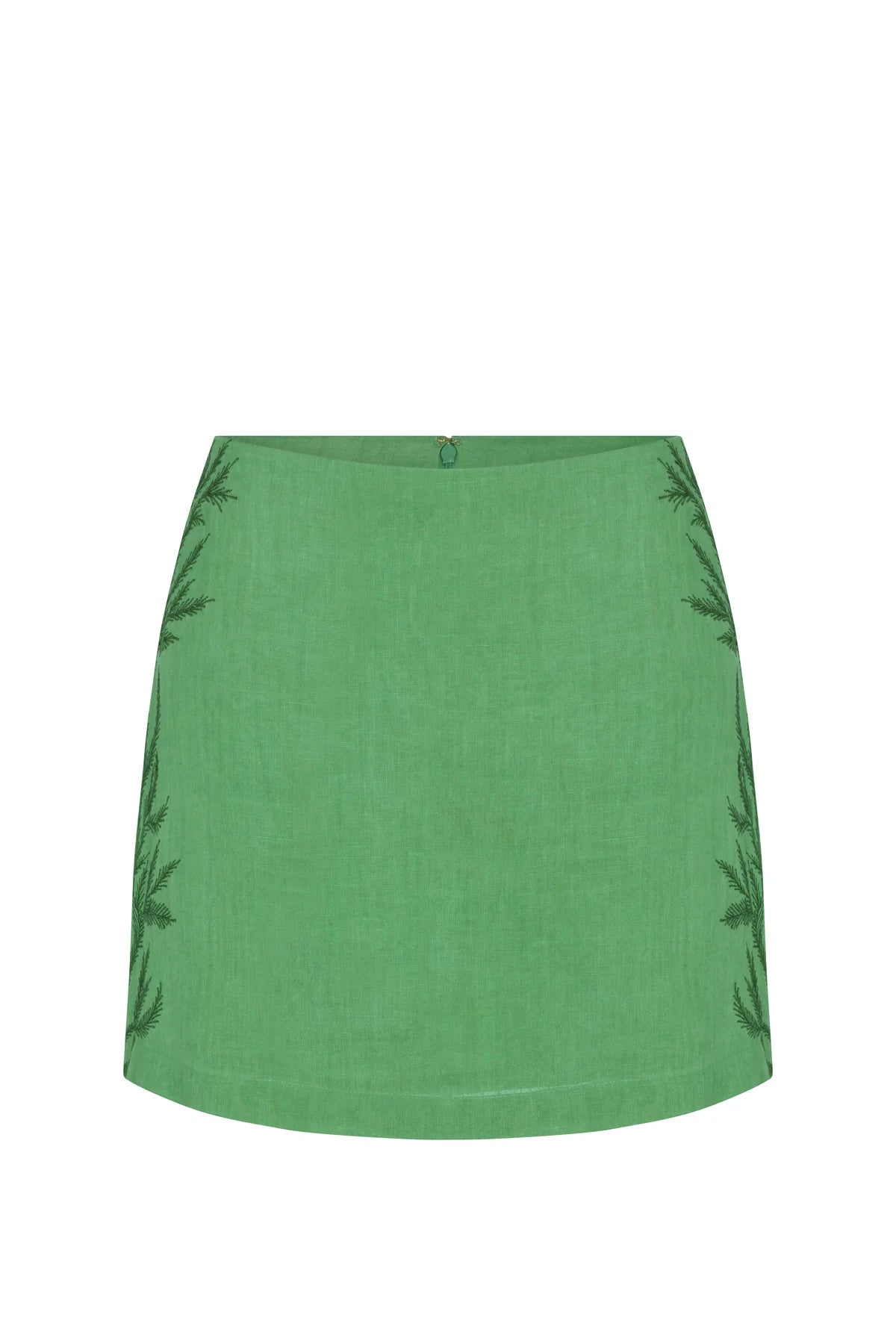 green mini skirt on white background