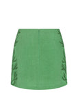 green mini skirt on white background