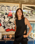 Jessie Top with Fringe on model in front of artwork